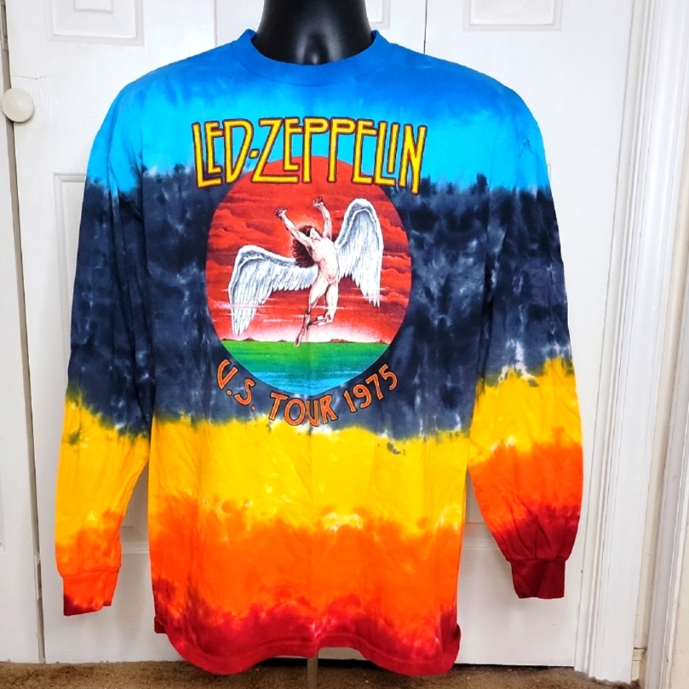 Led Zeppelin Tie Dye US Tour 1975 Concert Long Sleeve T Shirt Size L